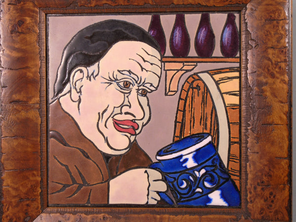 Mosaic Tile Company Arts and Crafts Monk Drinking Ale, Falls City Brewery. Luoisville KY Bungalow Bill Antique