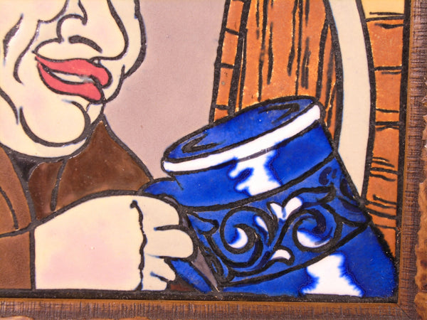 Mosaic Tile Company Arts and Crafts Monk Drinking Ale, Falls City Brewery. Luoisville KY Bungalow Bill Antique