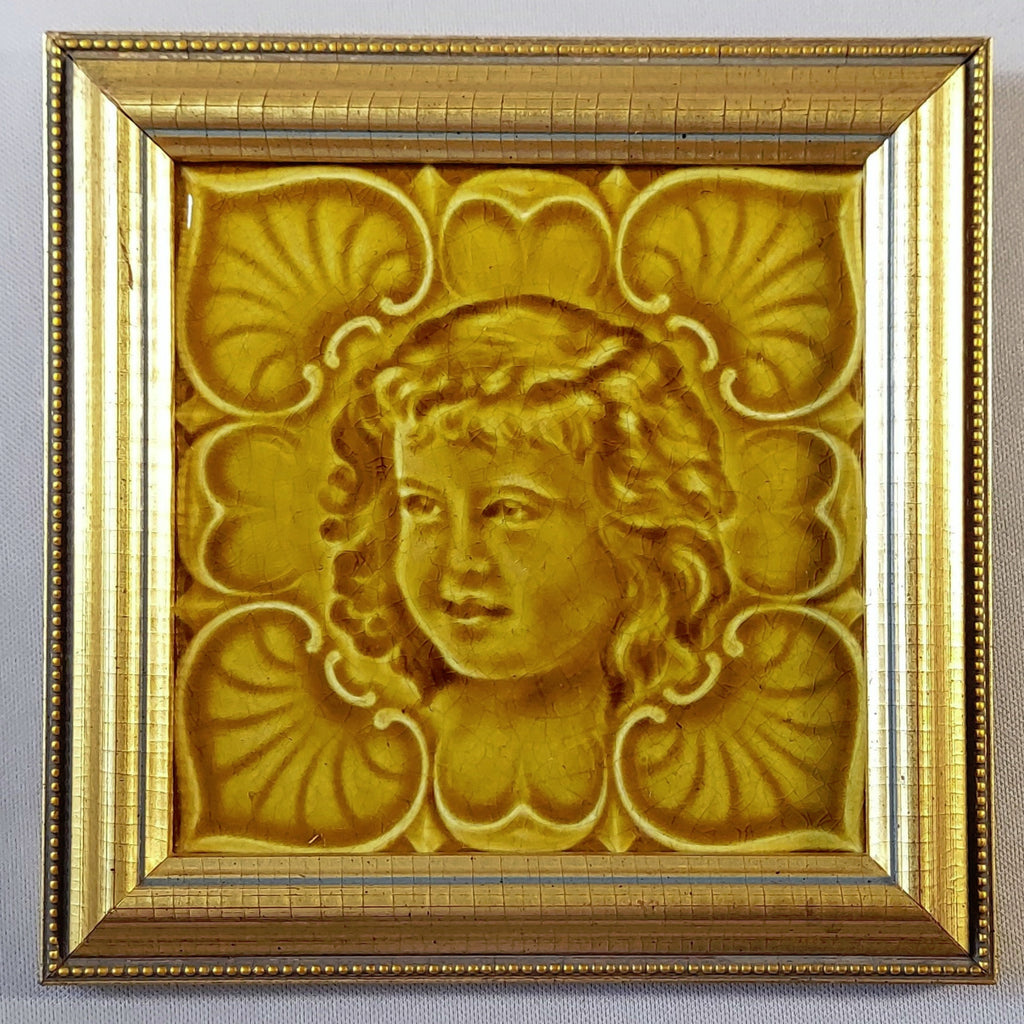 Antique Portrait Tile of a Young Girl, Framed Bungalow Bill