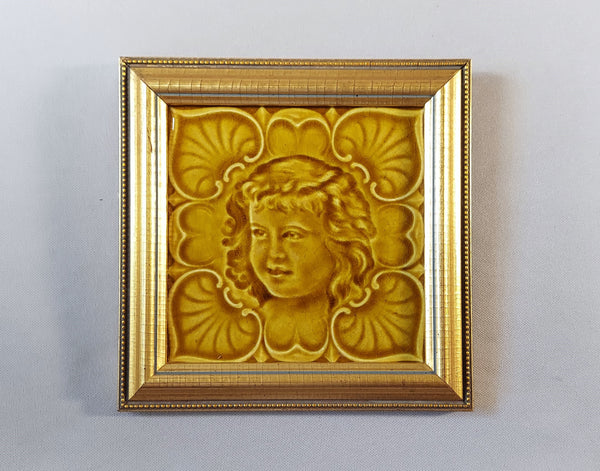 Antique Portrait Tile of a Young Girl, Framed Bungalow Bill