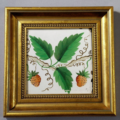  Hand Painted Tile of Strawberries, Framed Bungalow Bill Antiques