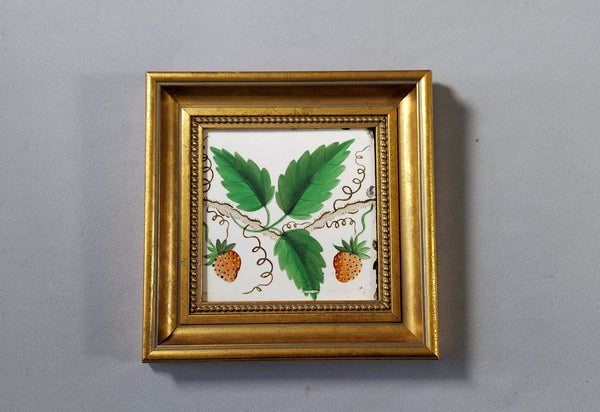  Hand Painted Tile of Strawberries, Framed Bungalow Bill Antiques