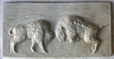 Arts & Crafts Buffalo BisonTile Sparring Bulls High Relief