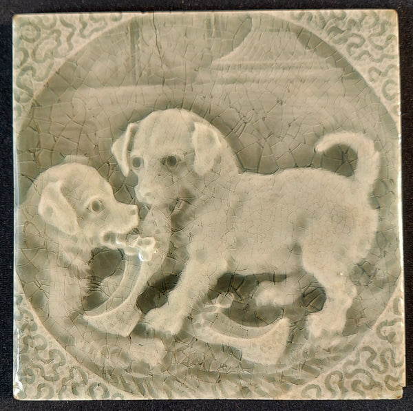Victorian Tile of Playful Puppies Bungalow Bill antiques