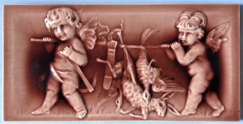 Cambridge Tile Hunting Cherubs goose, rabbit, turkey