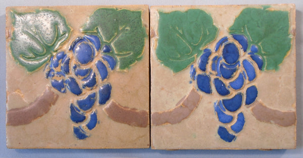 Grueby Pottery Tile Grapes Boston Arts and Crafts