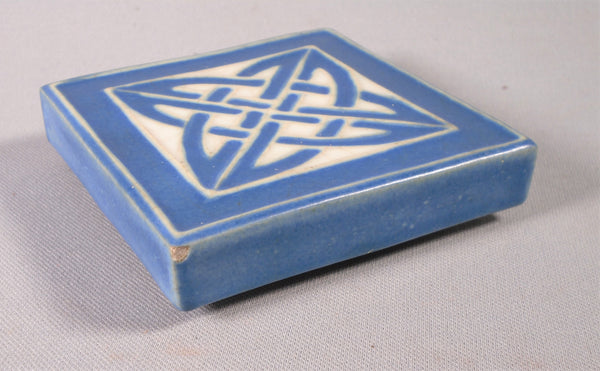 Rookwood Pottery Tile Trivet Blue and White Celtic Knot 1915 Bungalow Bill Antique