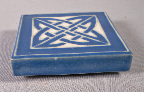 Rookwood Pottery Tile Trivet Blue and White Celtic Knot 1915 Bungalow Bill Antique