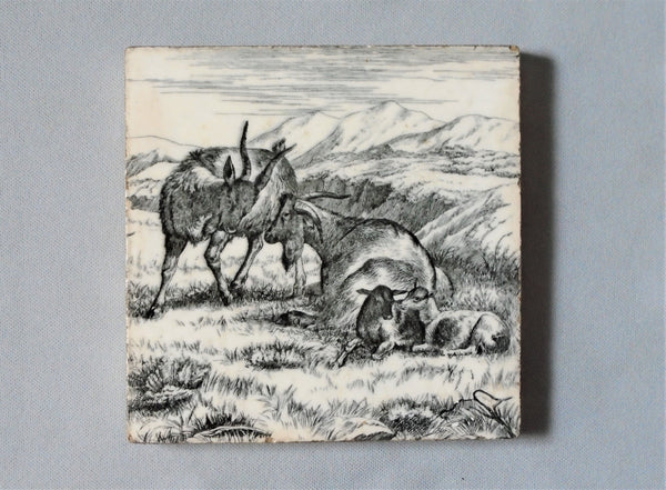 Minton Tile Animals of the Farm Series, Goat Bungalow Bill Antique