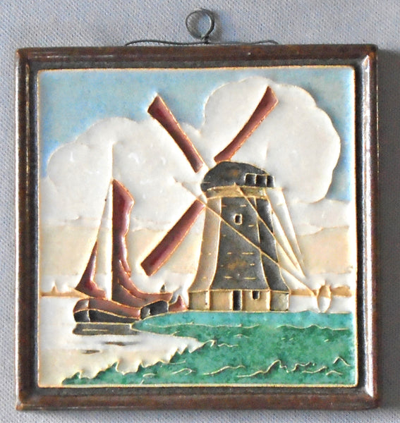 Royal Delft Tile Windmill and Sailboat De Porceleyne Fles Bungalow Bill Antiques