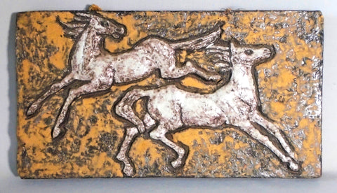 Mid Century Tile Wall Plaque Dancing Horses