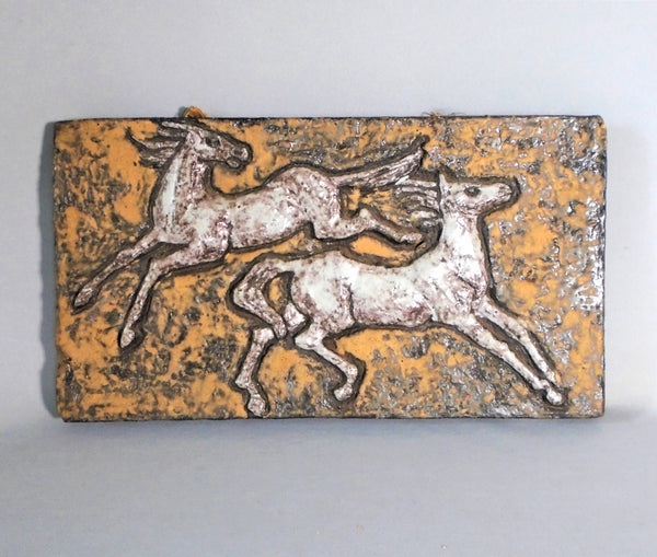 Mid Century Tile Wall Plaque Dancing Horses