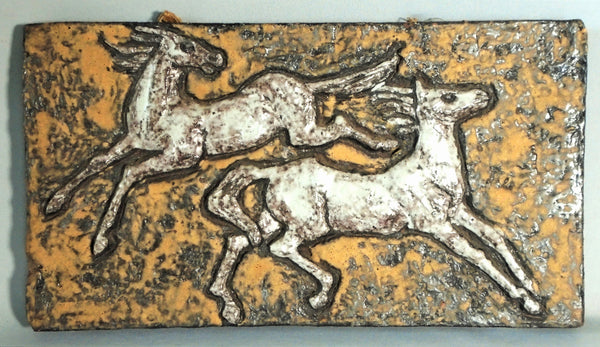 Mid Century Tile Wall Plaque Dancing Horses