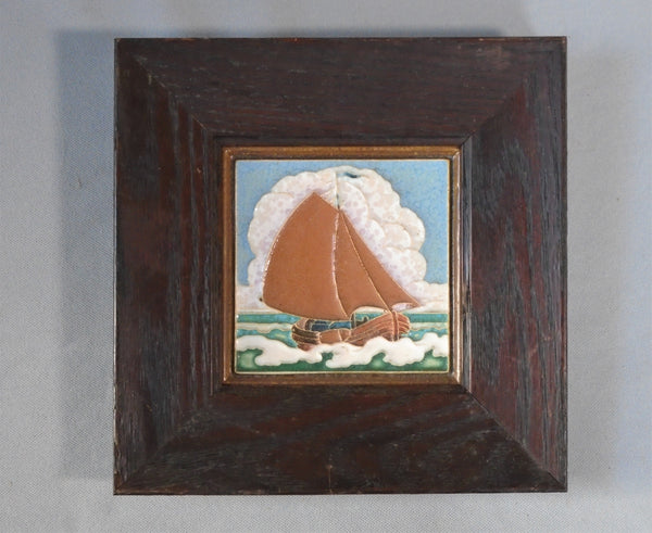 Porceleyne de Fles Sailboat Tile Arts & Crafts Frame Bungalow Bill Antique