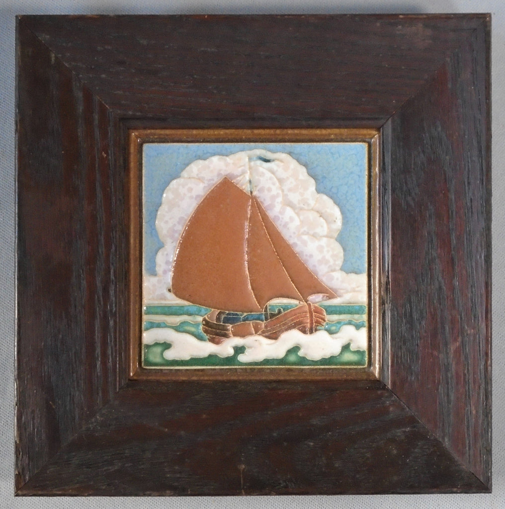 Porceleyne de Fles Sailboat Tile Arts & Crafts Frame Bungalow Bill Antique