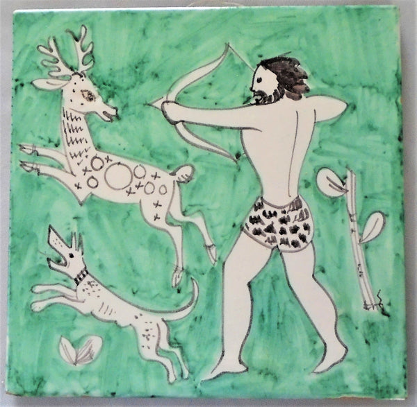 Hercules Hunting the Deer of Artemis Italian Art Pottery Tile Bungalow Bill Antique