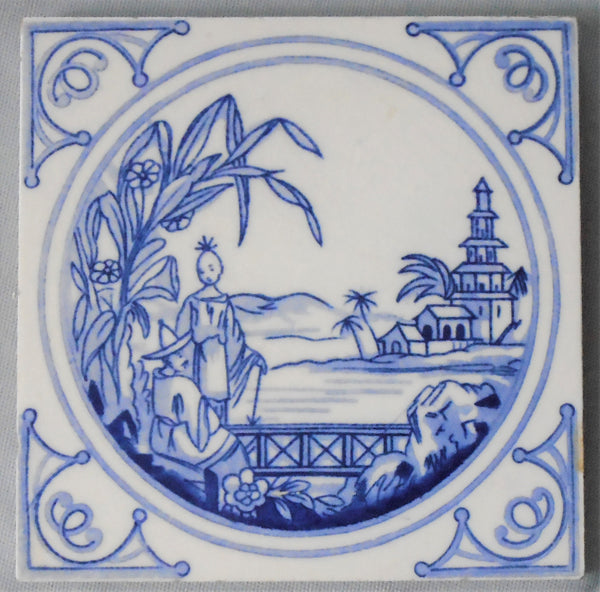 Minton China Blue and White Canton Ware Tiles Bungalow Bill Antique
