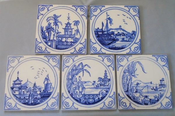 Minton China Blue and White Canton Ware Tiles Bungalow Bill Antique