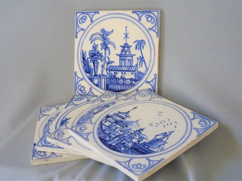 Minton China Blue and White Canton Ware Tiles Bungalow Bill Antique