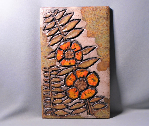 Ruscha Wall Plaque With Orange Flowers West German Pottery BungalowBill Antique