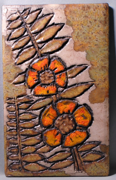 Ruscha Wall Plaque With Orange Flowers West German Pottery BungalowBill Antique