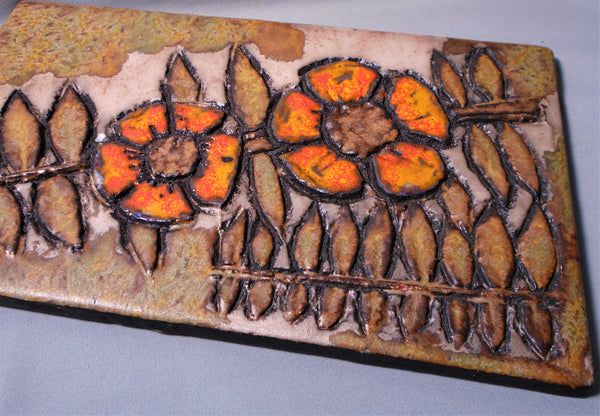 Ruscha Wall Plaque With Orange Flowers West German Pottery BungalowBill Antique