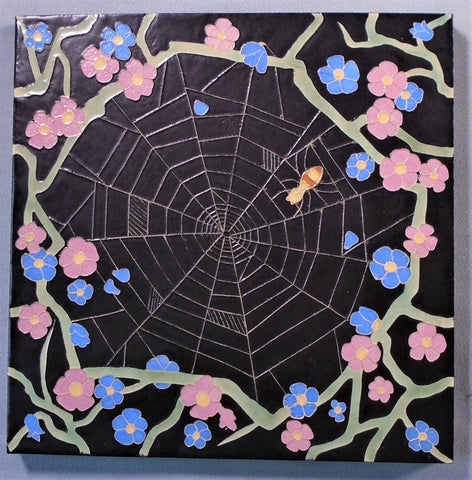 Franklin Pottery Tile Spider and Web Bungalow Bill Antique