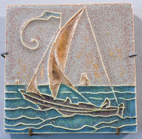 Antique Royal Delft Sailboat Tile Arts and Crafts Porceleyne de Fles Bungalow Bill