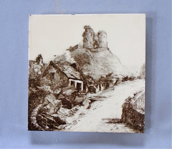 Minton Series Tile ''The Views'' Castle Ruins Bungalow Bill Antique