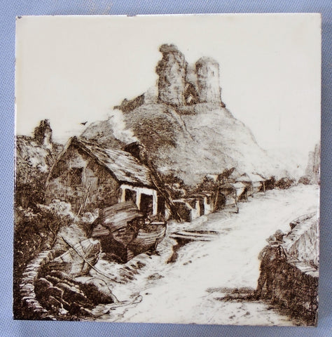 Minton Series Tile ''The Views'' Castle Ruins Bungalow Bill Antique