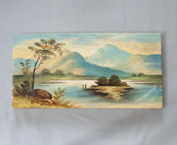 Antique Hand Painted 19th Century Landscape Tile from England Bungalow Bill 