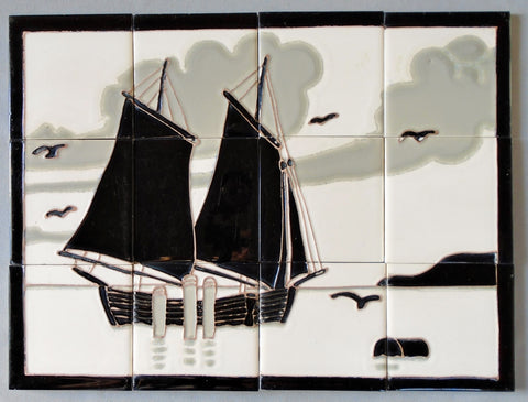 Wheeling Tile Company Sailboat Mural Bungalow Bill antique