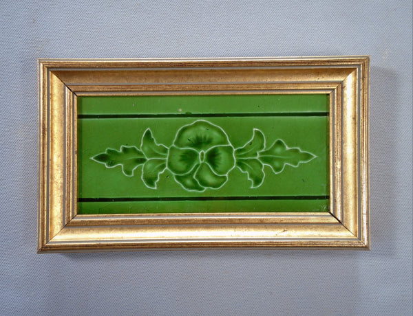 English Victorian Tile Green Pansy, Framed