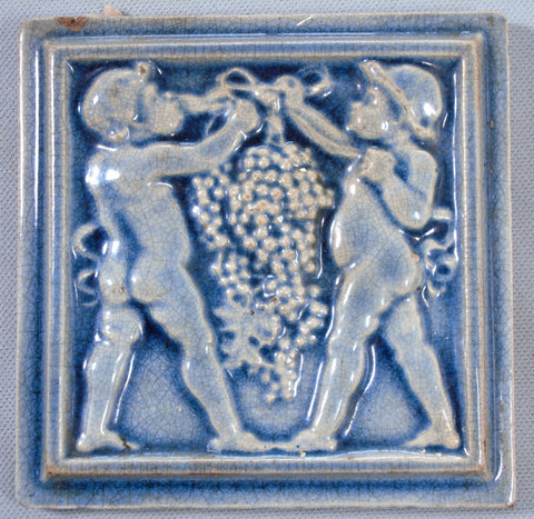 J & JG Low Stove Tile Putti Harvesting Grapes Bungalow Bill Antiques