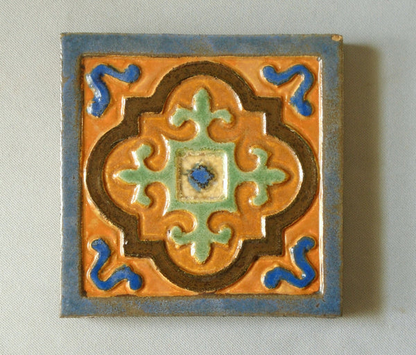 Arts and Crafts Moorish Design Tile by Flint Faience