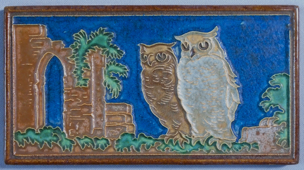 Royal Delft Tile, Owls at Night, Arts and Crafts Porceleyne de Fles Bungalow Bill Antique