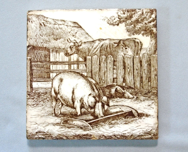 Minton Tile Pigs and Cow Bungalow Bill Antiques