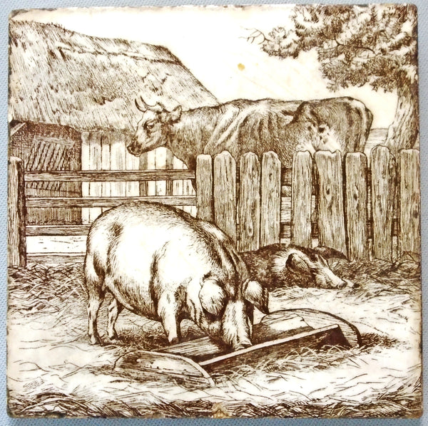 Minton Tile Pigs and Cow Bungalow Bill Antiques