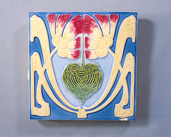 Art Nouveau Tile from Germany of Parrot Tulips