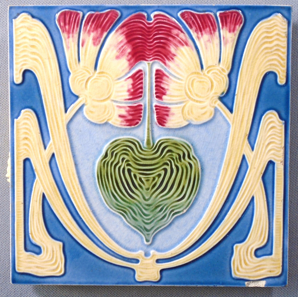 Art Nouveau Tile from Germany of Parrot Tulips