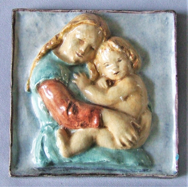 German art deco tile plaque mother and child