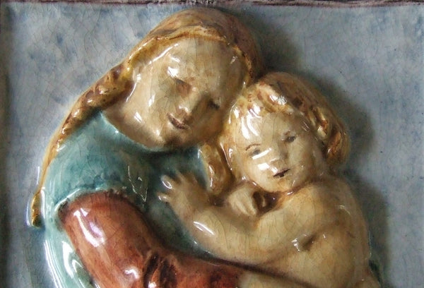 German art deco tile plaque mother and child
