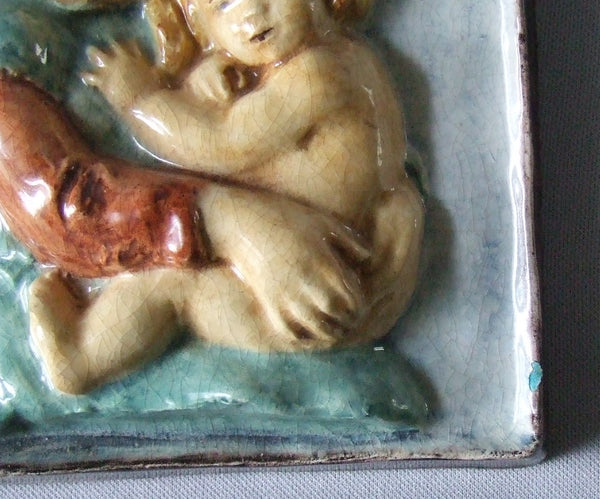 German art deco tile plaque mother and child