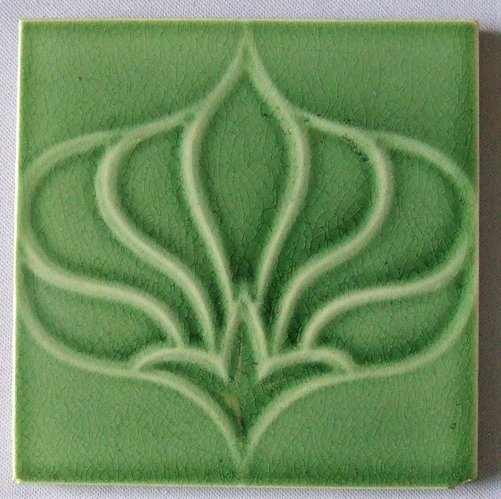 Antique Art Nouveau Tile Green Flower