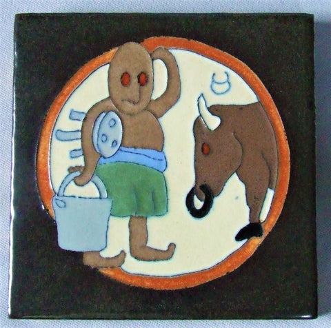 Flint Faience Tile Taurus Zodiac