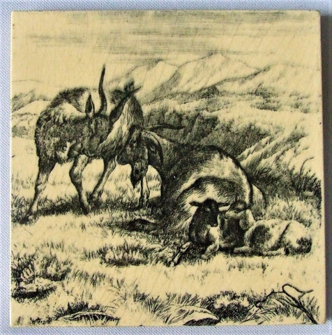 antique tile Minton goats