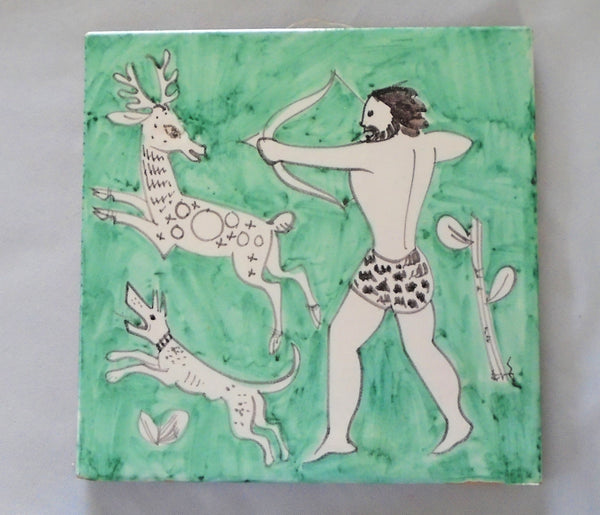 Hercules Hunting the Deer of Artemis Italian Art Pottery Tile Bungalow Bill Antique