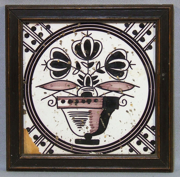 Antique Delft Tile Flowers Framed