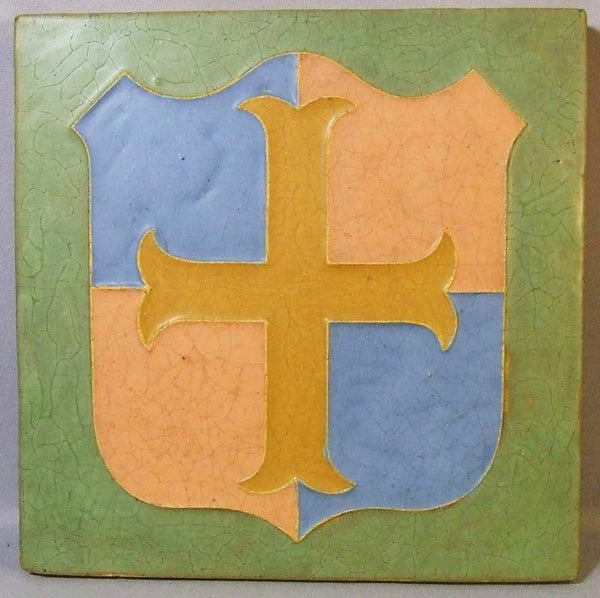 Wheatley Arts and Crafts Pottery Tile French Cross Framed